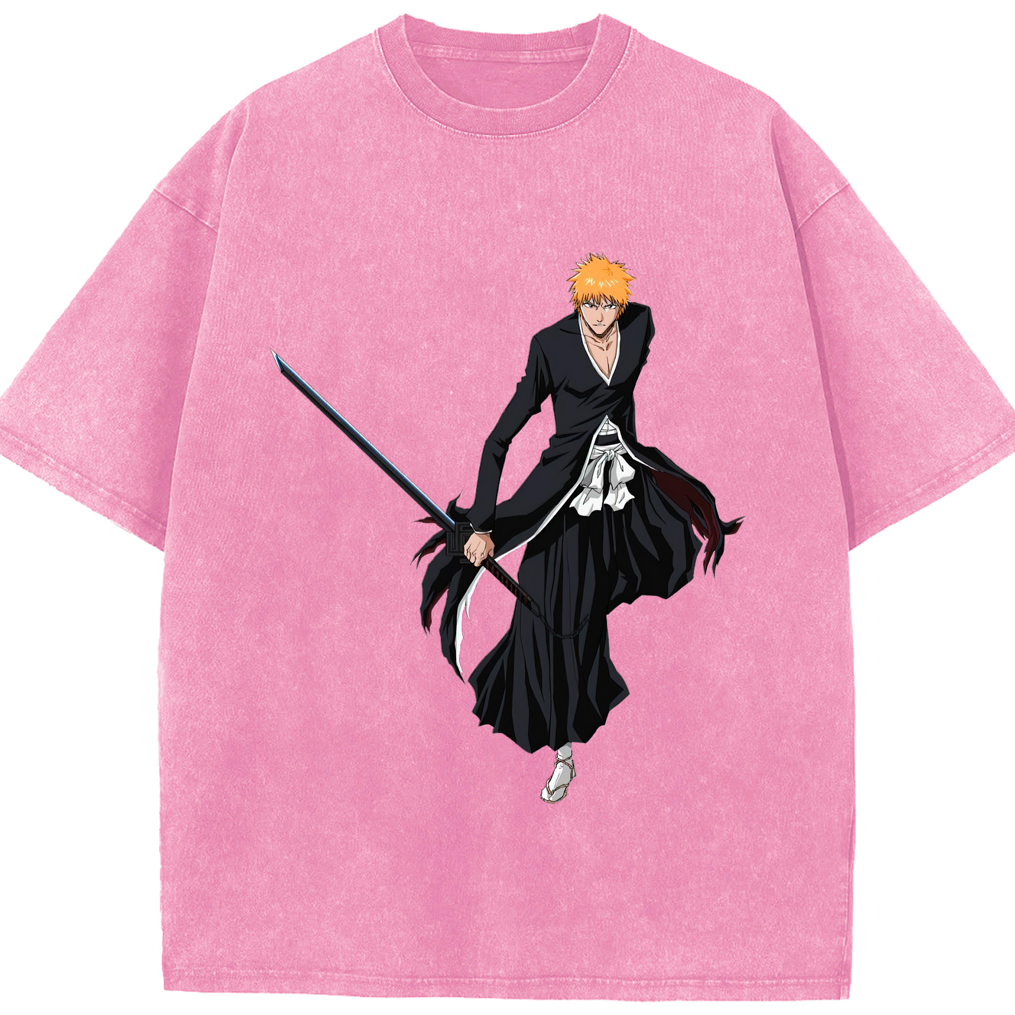 （画像用） ブリーチ 黒崎一護（くろさき いちご）BLEACH Kurosaki Ichigo 綿100% ヴィンテージ風 半袖Tシャツ（フロントプリント）